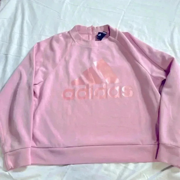 Adidas Pink Crop Zipper Back logo sweatshirt size medium pockets - Picture 1 of 5